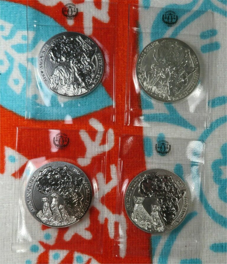 Read more about the article 4 – Rwanda Wildlife 1 oz .999 Silver Coins Sealed Cheetah Buffalo Meerkat Hippo