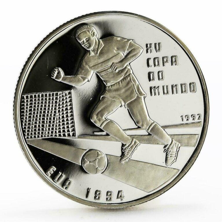 Read more about the article Guinea-Bissau 10000 pesos 15th World Football Cup proof silver coin 1994