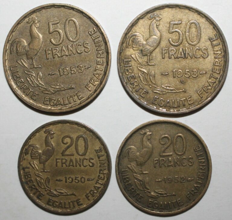 Read more about the article French Republic 4 Coin Lot 1950-1953 France 20 50 Francs Rooster 917 918.1 918.2