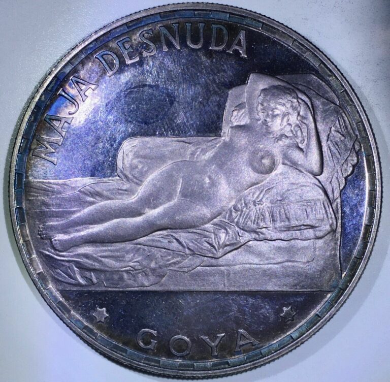 Read more about the article EQUATORIAL GUINEA: 1970 100 Pesetas ———> SILVER GOYA w/FANTASTIC VIOLET TONING