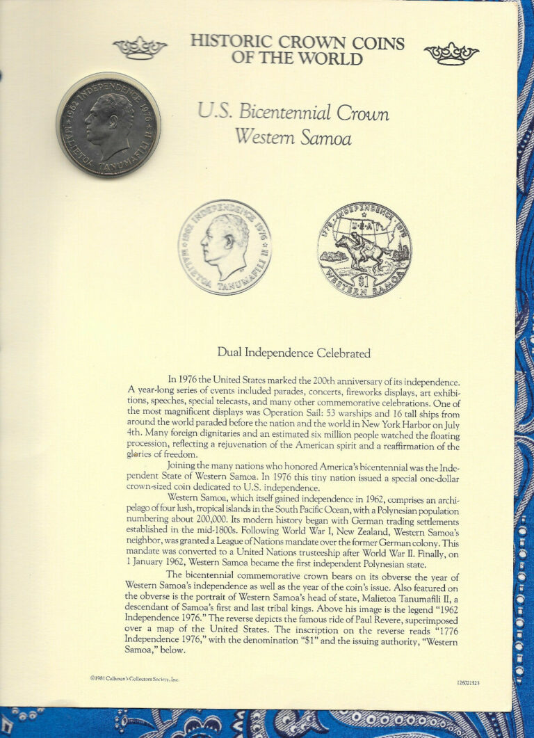 Read more about the article Historic Crown Coins of the World Western Samoa 1 Tala 1976 UNC US Bicentennial