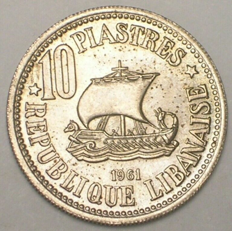 Read more about the article 1961 Lebanon Lebanese 10 Piastres Cedar Ship Coin XF