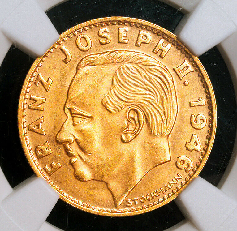 Read more about the article 1946  Liechtenstein  Prince Franz Joseph II. Gold 10 Franken Coin. NGC MS-64!