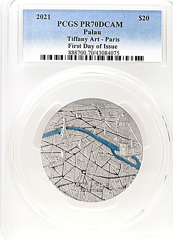 Read more about the article 2021 Palau $20 TIFFANY ART METROPOLIS – PARIS 3 Oz UHR Silver Coin PCGS PR70 FDI