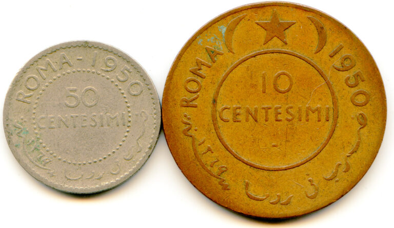 Read more about the article Somalia  Italian 10 and 50 Centsesimo 1950   lotdec8592