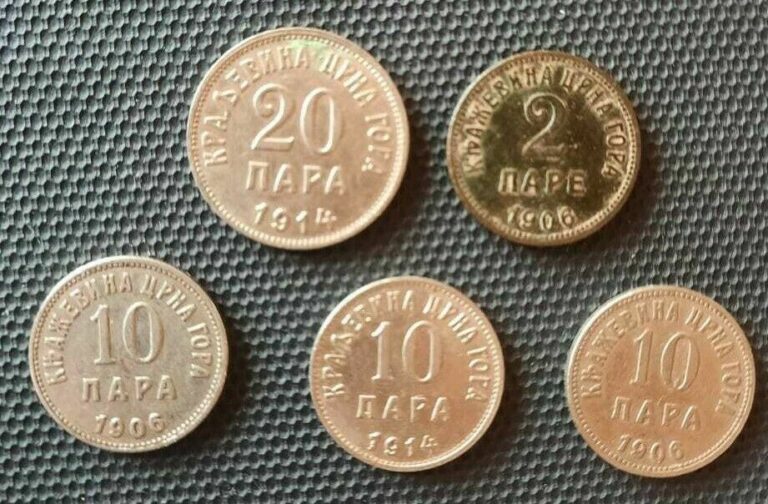 Read more about the article Montenegro coins 5 pcs  2 + 10 + 20 para 1906 – 1914   Yugoslavia.