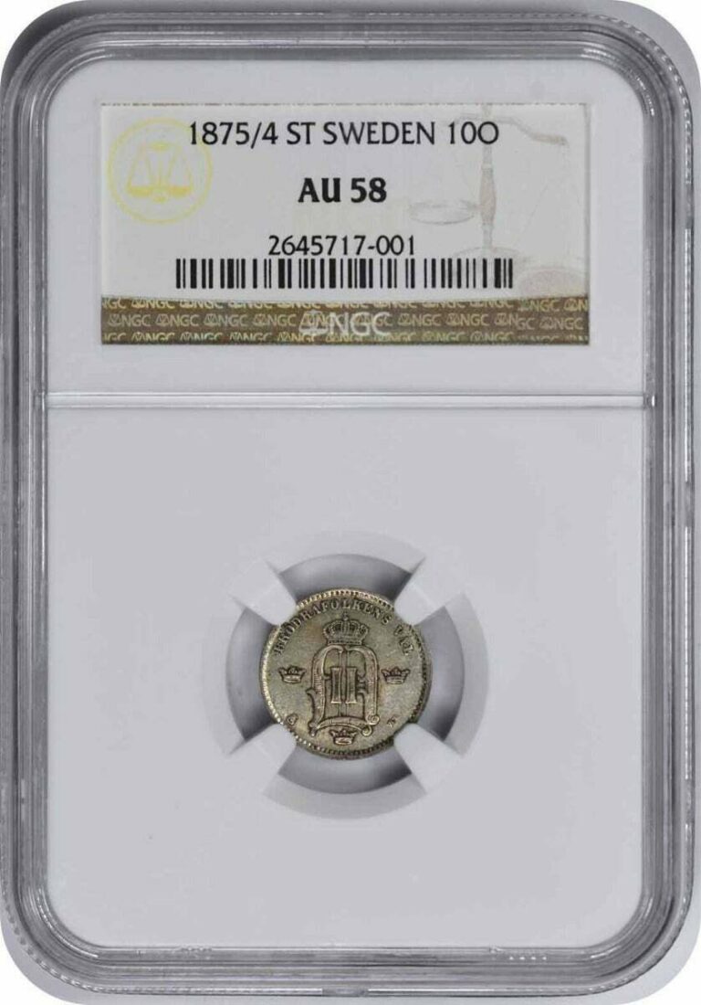 Read more about the article 1875/4 St Sweden 10 Ore AU58 NGC