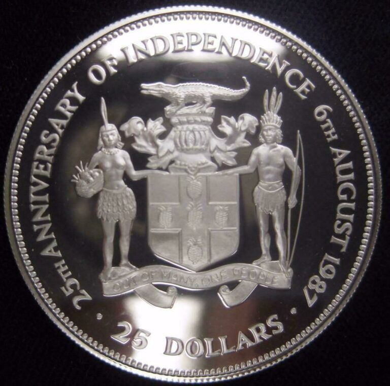 Read more about the article Jamaica 25 Dollars Proof 1987 25 years Independence low mintage 1900 silver 190