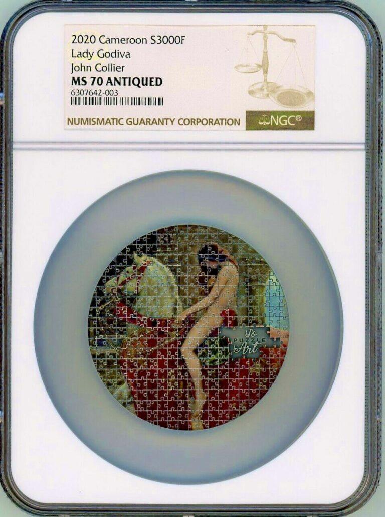 Read more about the article Cameroon 2020 3oz So Puzzle Art John Collier Lady Godiva Silver Coin NGC MS70