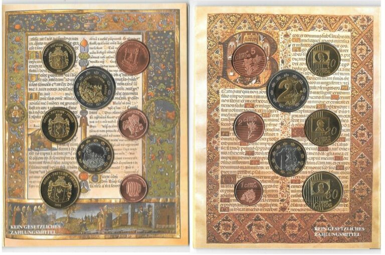 Read more about the article LIECHTENSTEIN EUROP CEROS 8 BU COINS IN FOLDER 2004 ESSAI PATTERN PROBE  Rare B3