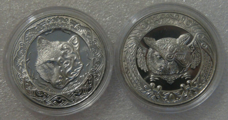 Read more about the article Kazakhstan set of 2 coins 100 tenge 2019 Eagle-owl  100 tenge 2019 Heavenly Wolf