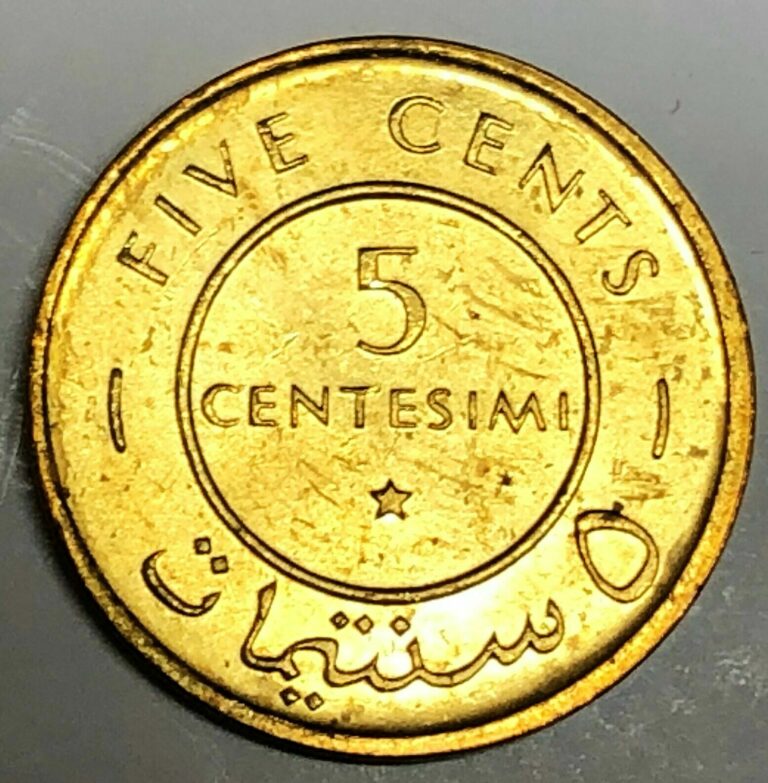 Read more about the article # C6706    SOMALIA     COIN      FIVE  CENTESIMO   1967   Unc.