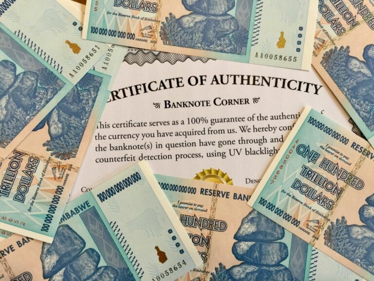 Read more about the article 100 TRILLION DOLLAR AUTHENTIC ZIM ZIMBABWE 2008 AA BOND UNC COA CERTIFICATE UV