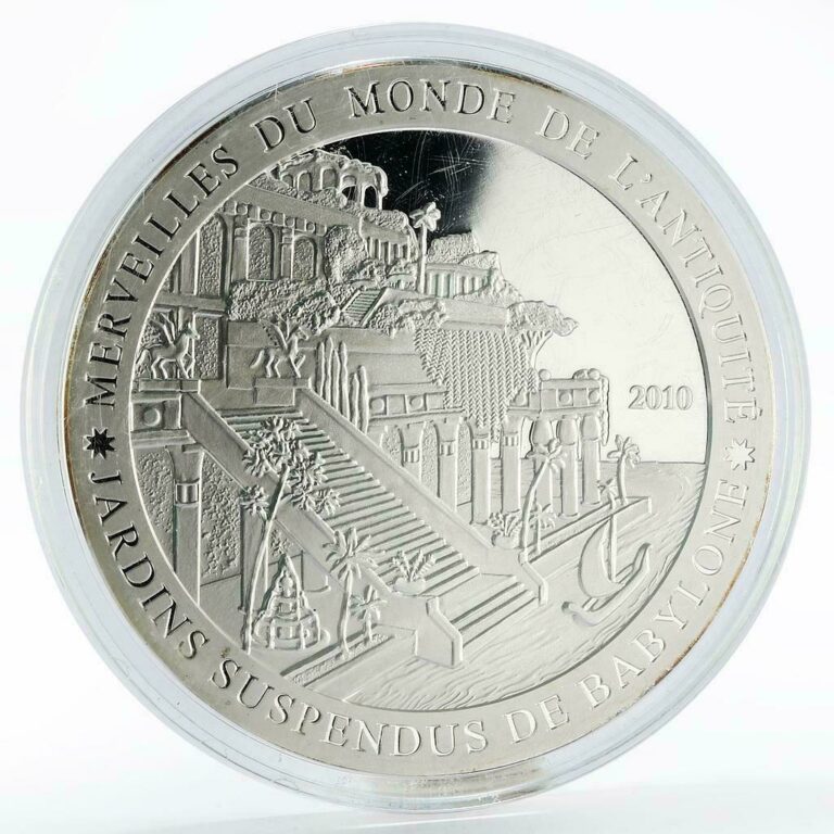 Read more about the article Ivory Coast 1500 francs Hanging Gardens of Babylon proof silver coin 2010