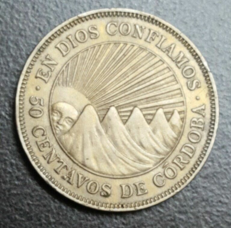 Read more about the article 1939 NICARAGUA 50 CENTAVOS OLD XF+ COIN MOUNTAINS SUNRISE KM 19.1 EDGE NICK