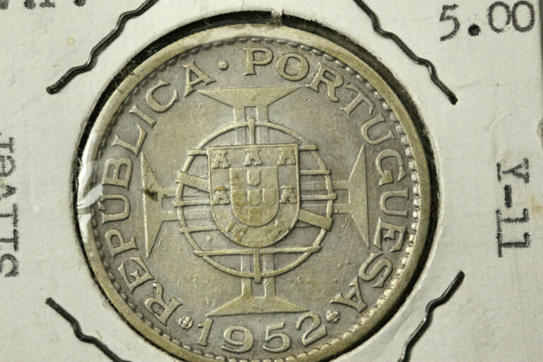 Read more about the article 1952 Portuguese Guinea Bissau 20 Escudos Silver Coin Grades Very Fine (NUM6569)