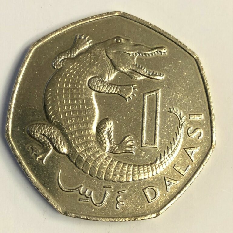 Read more about the article 1987 The Gambia 1 Dalasi  African CROCODILE Animal Coin  1 Yr Type KM#29