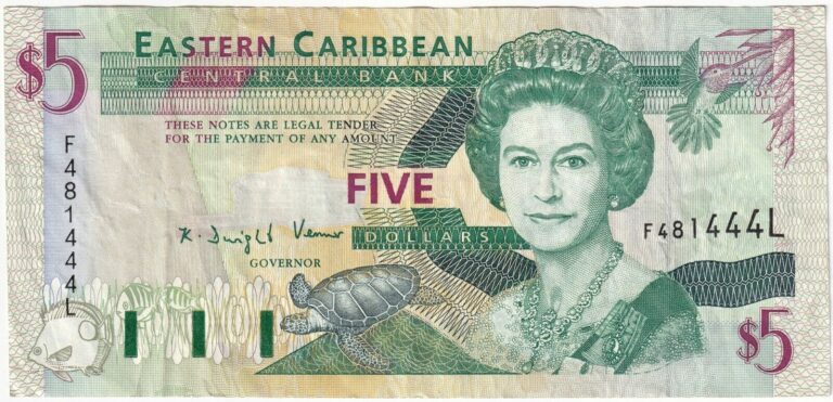 Read more about the article 1993 | St. Lucia Elizabeth II 5 Dollars Banknote | Banknotes | KM Coins