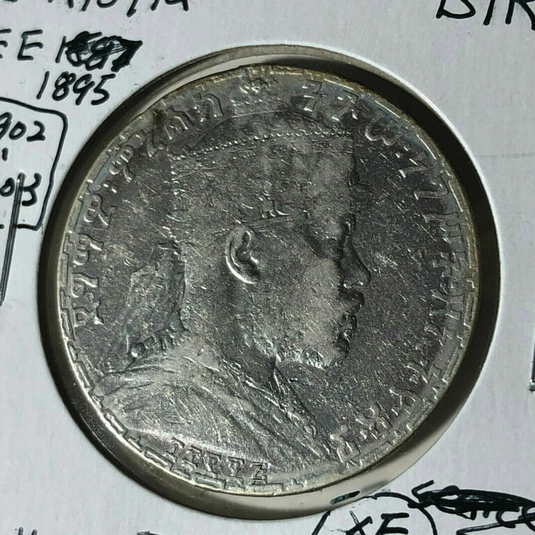 Read more about the article Ethiopia (EE 1895) 1902-1903 1 Birr Silver Coin XF Condition