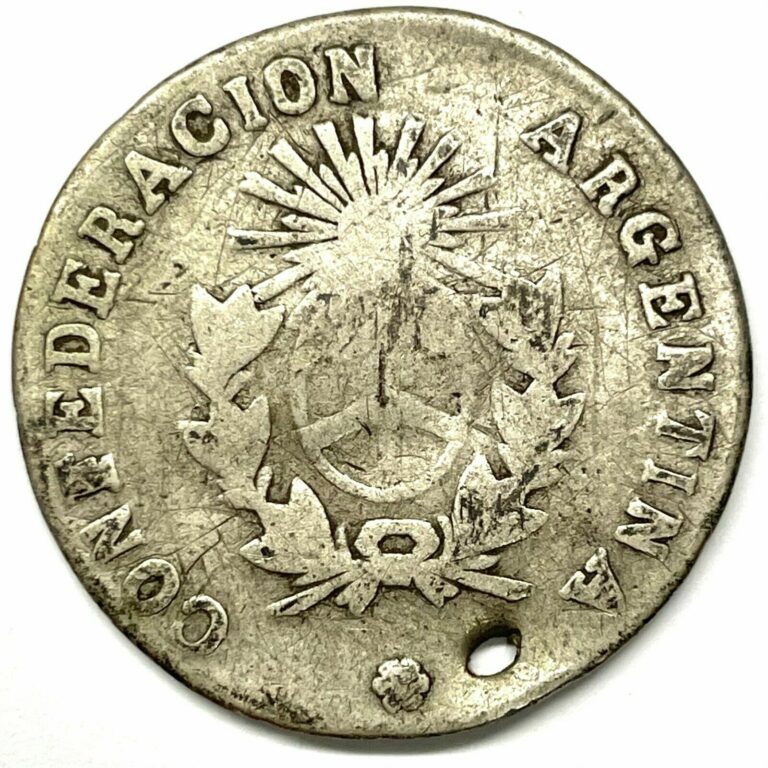 Read more about the article 1859 B. Argentina La Rioja Silver 2 Reales RARE DATE/TYPE: Holed