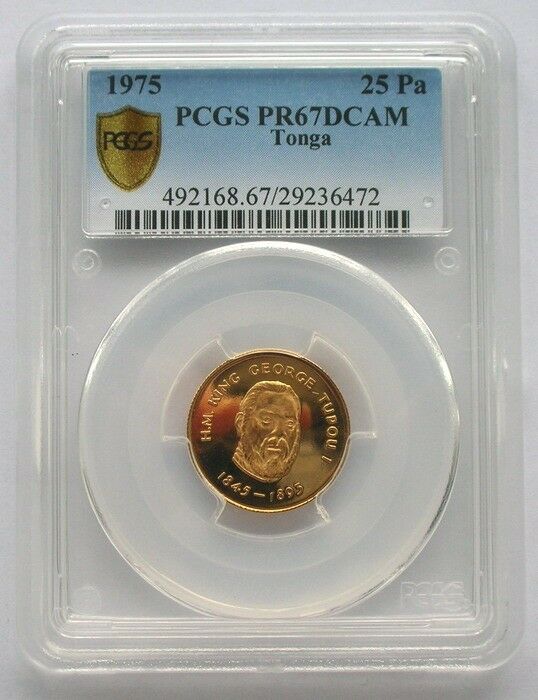Read more about the article Tonga 1975 George Tupou I 25 Pa’anga PCGS PR66 Gold Coin Proof