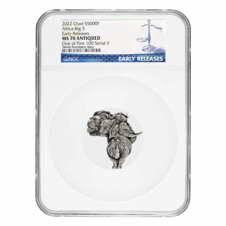 Read more about the article 2022 Chad 1 oz Silver Big Five Africa Shaped Coin NGC MS 70 ER One of First 100