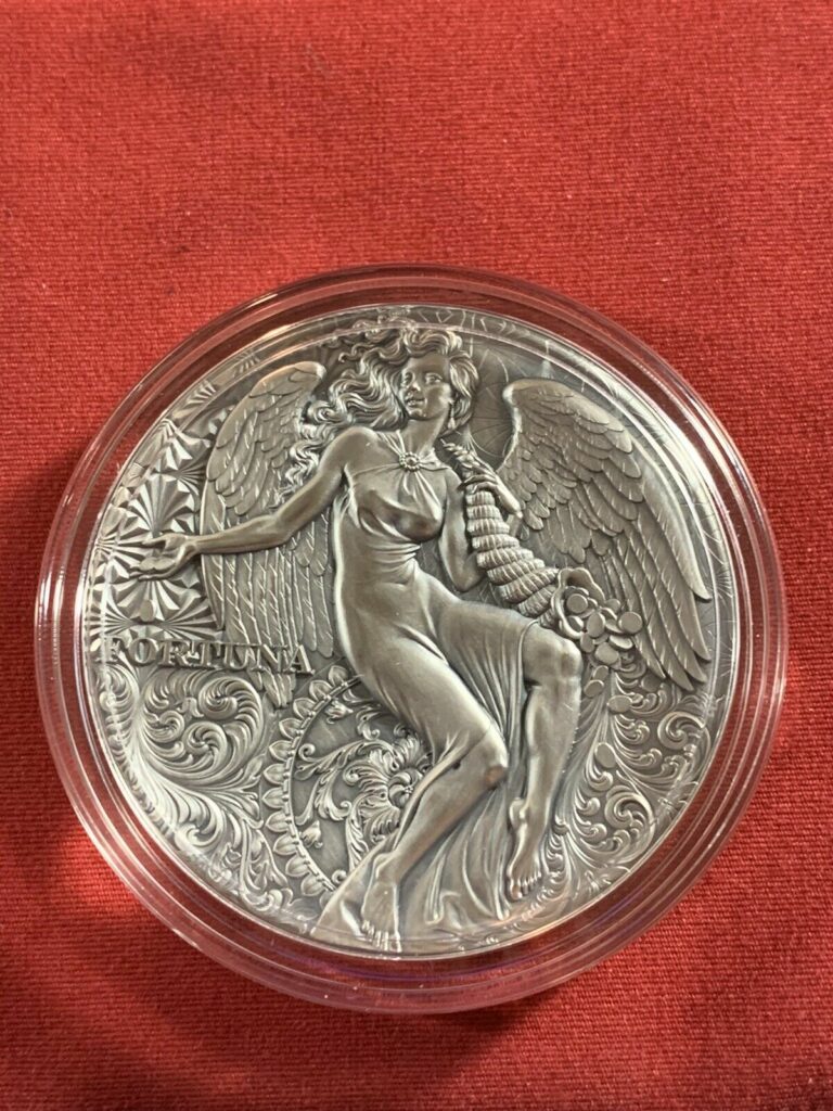 Read more about the article Fortuna Celestial Beauty 2 oz Antique finish Silver Coin Cameroon 2021