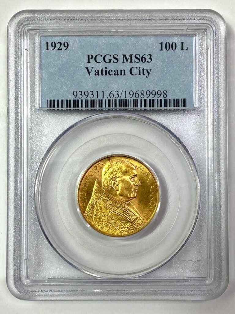 Read more about the article 1929 100L Gold VATICAN CITY Coin Pius XI ROME – KM:9 – PCGS MS 63 – RARE!!!
