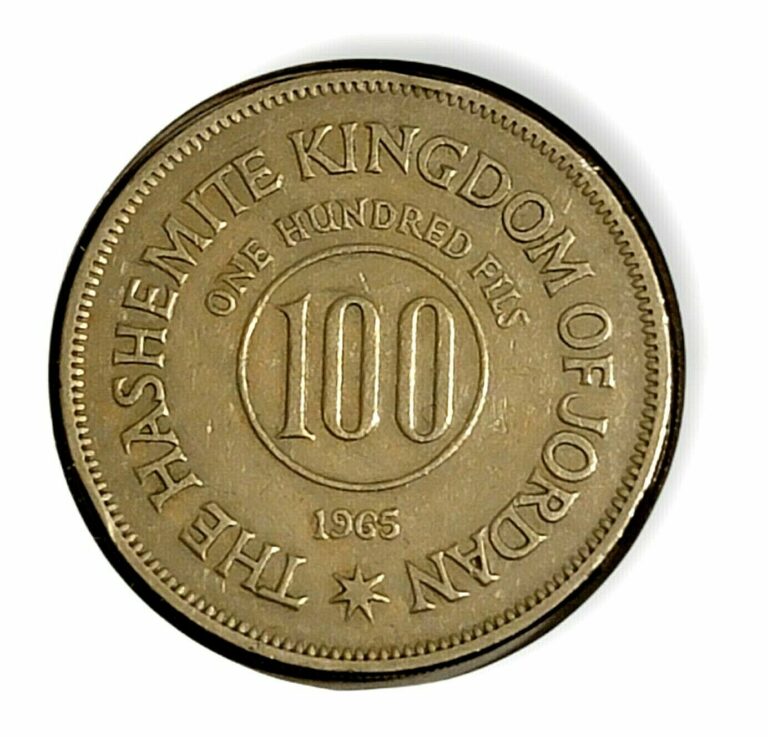 Read more about the article 1965 JORDAN 100 FILS KM# 12 Hashemite Kingdom Copper Coin