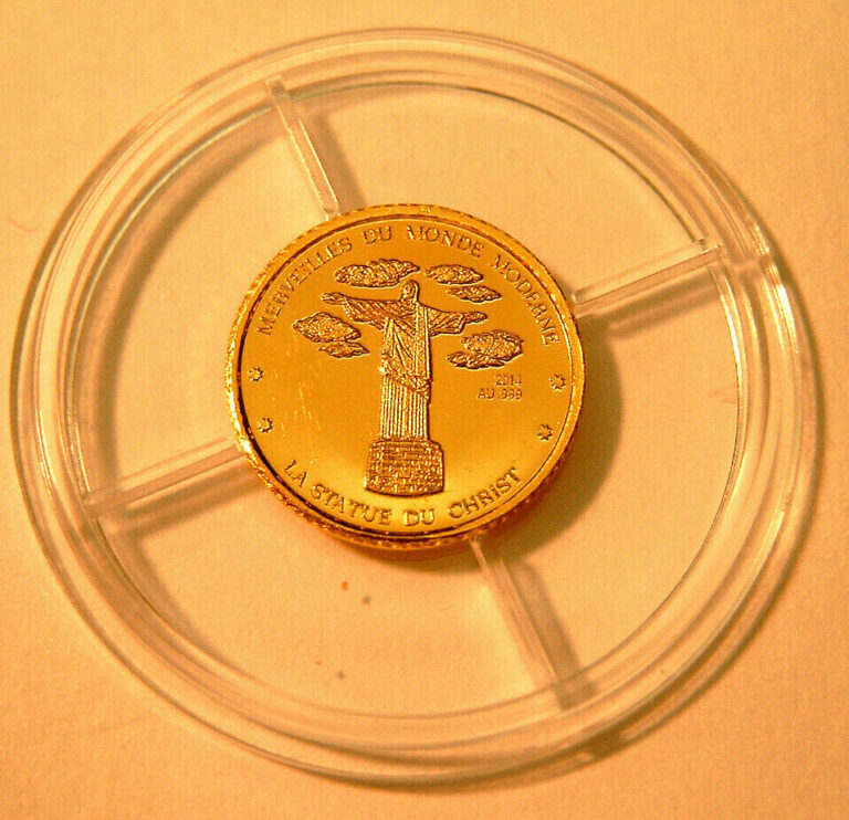 Read more about the article Niger 100 Francs 2014 PP Gold 999 Ø 11mm 1/2g Christ Statue Rio Brazil Copa