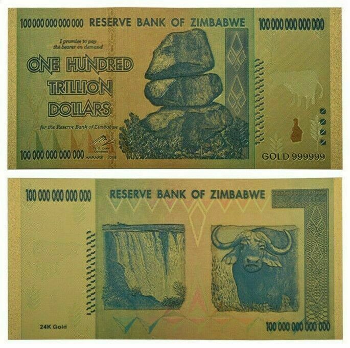 Read more about the article Zimbabwe $100 Trillion Dollars Gold Banknote For Collectors RARE Novelty Item