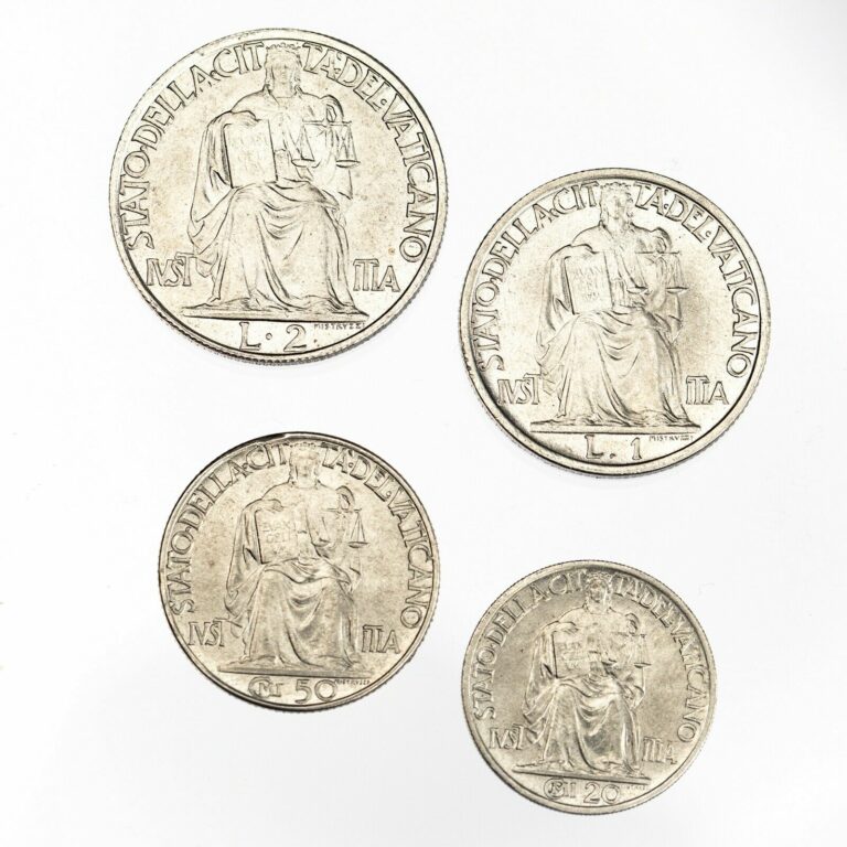 Read more about the article Vatican City Lot  4 Coins 1942 20 and 50 Centesimi 1 and 2 Lire in Uncirculated UNC