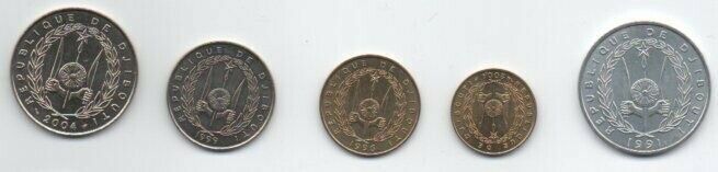 Read more about the article Djibouti Coins set of 5 pcs. (5  10  20  50 and 100 Francs) 1991 – 2004