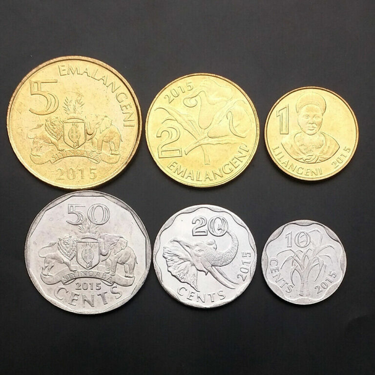 Read more about the article S-1] Swaziland Set 6 Coins  10 20 50 Cents +1 2 5 Emalangeni  2015  UNC