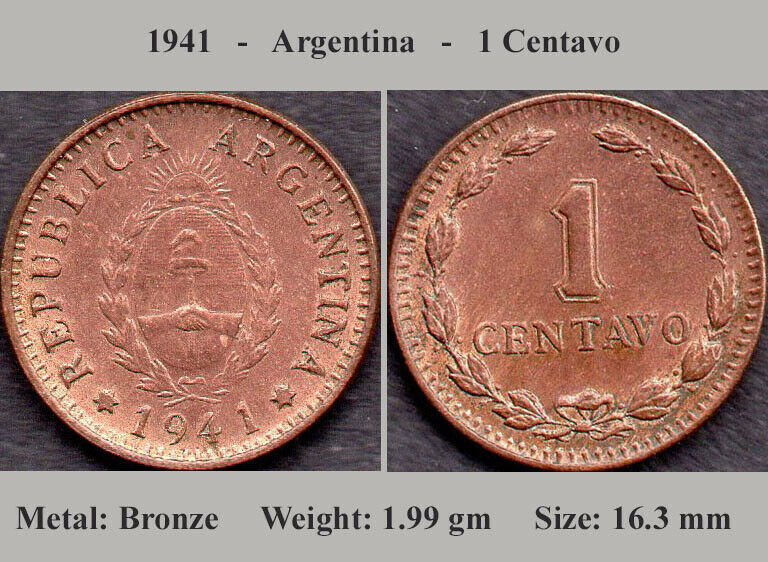 Read more about the article Argentina  1941  1c  2c  5c and 50c  4 Coins