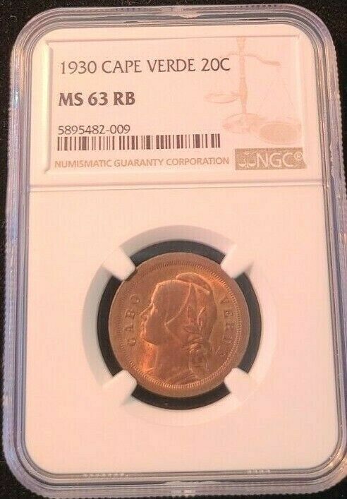 Read more about the article 1930 CAPE VERDE 20 CENTAVOS LIBERTY HEAD NGC MS 63 RB BEAUTIFUL HIGH GRADE COIN