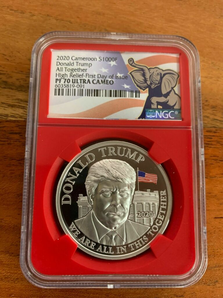 Read more about the article 2020 CAMEROON – DONALD TRUMP – NGC PF70 HIGH RELIEF FDI 1 OZ .999