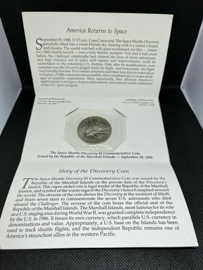 Read more about the article Marshall Islands 1988 Space Shuttle Discovery $5 Commemorative Coin – Gem UNC