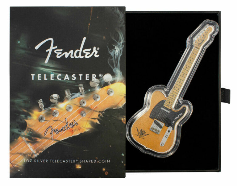 Read more about the article 2021 Fender Telecaster 1 oz Silver Guitar Shaped Coin Solomon Islands $2 LG670