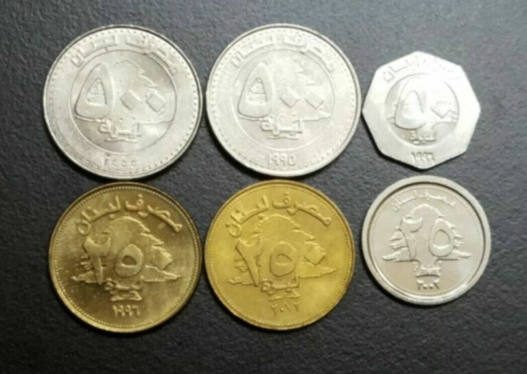Read more about the article LEBANON 500 LIRA 1995/2000 PLUS 25/2002 50/1996 250/1996-2012 LOT OF 6 COINS XF+
