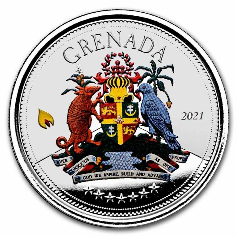 Read more about the article 2021 Grenada 1 oz Silver Coat of Arms Proof (Colorized) – SKU#242228