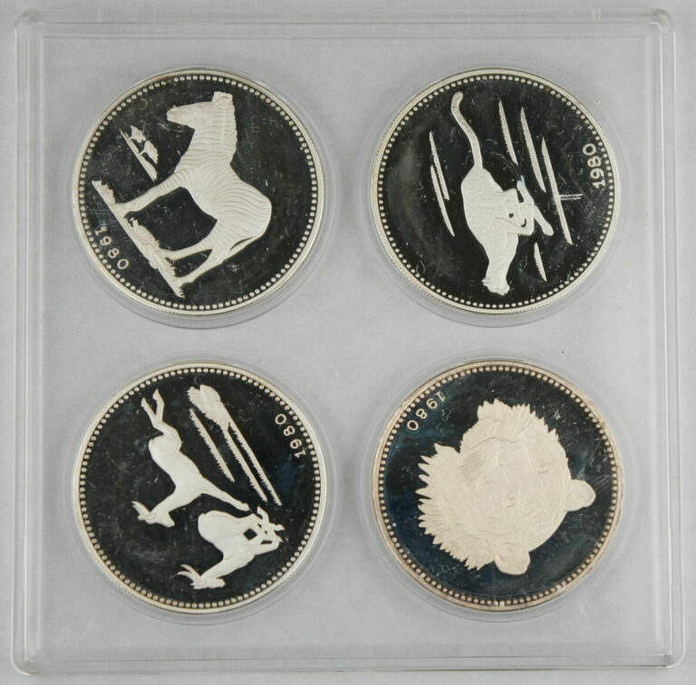 Read more about the article Equatorial Guinea 1980 (1983) 2000 Ekuele 31 Gram SILVER 4 COIN Proof Set Animal