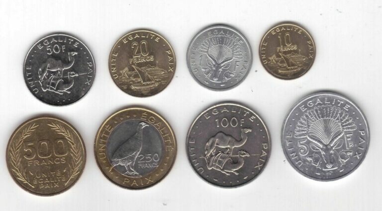Read more about the article DJIBOUTI – 8 DIF UNC COINS SET 1 – 500 FRANCS 1977 – 2013 YEARS BIMETAL