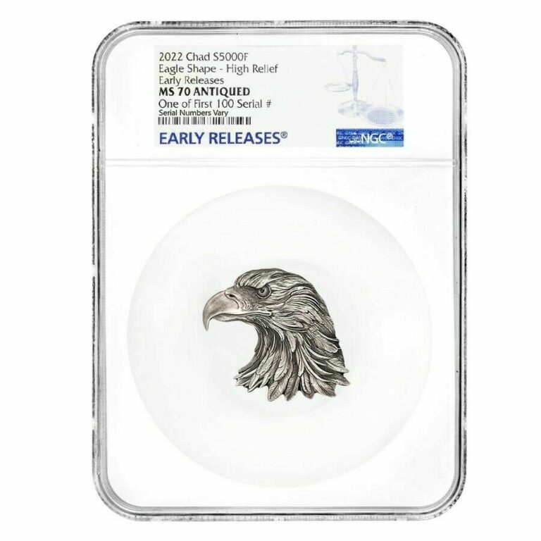 Read more about the article 2022 Chad 1 oz Silver Eagle Shaped NGC MS 70 Early Release One of First 100