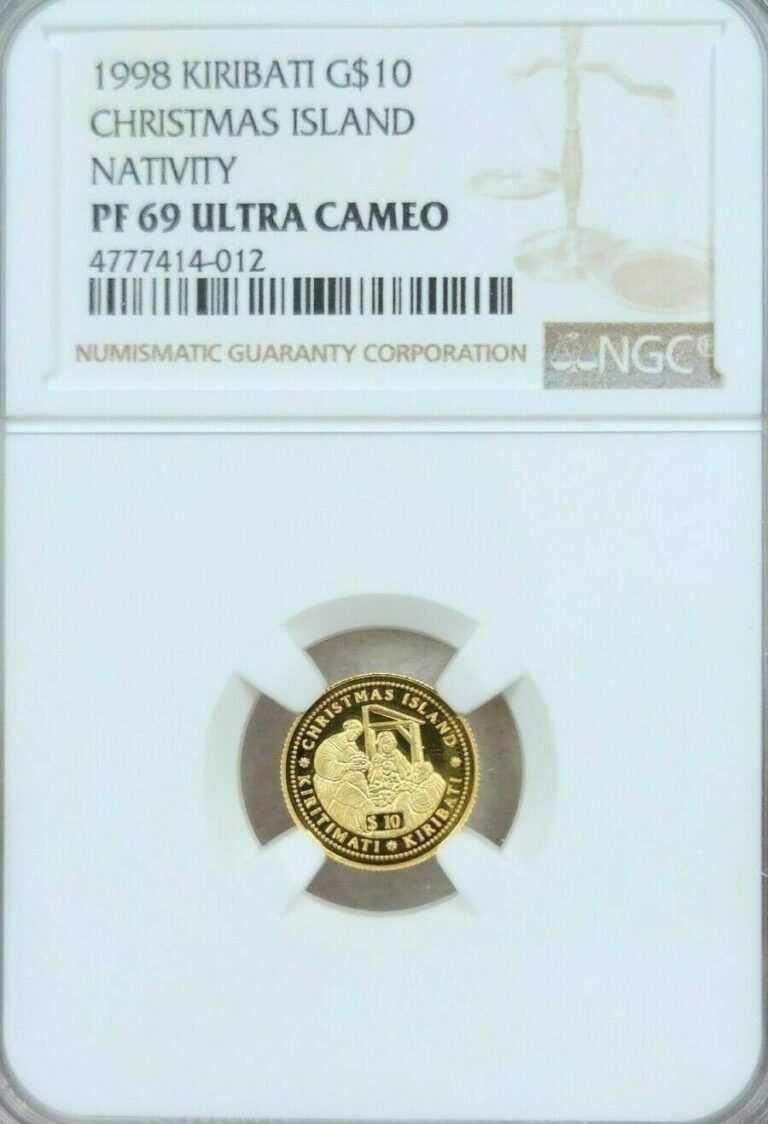 Read more about the article 1998 KIRIBATI GOLD 10 DOLLARS CHRISTMAS ISLAND NGC PF 69 ULTRA CAMEO TOP POP