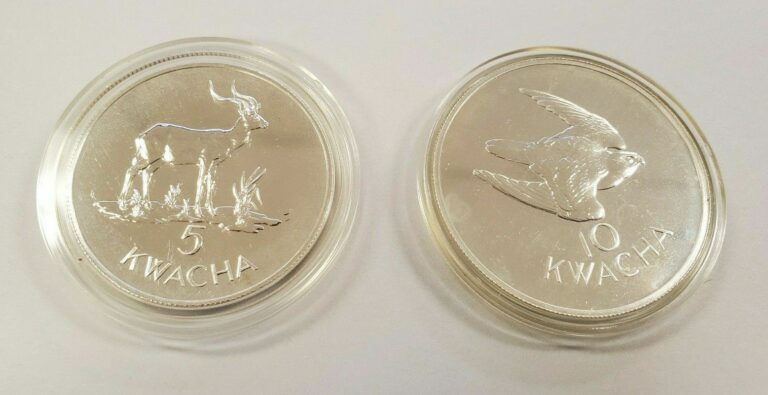 Read more about the article 2 Zambia .925 Silver Proof Coins-5 Kwacha w/Kafue Lechwe  10 Kwacha Taita Falcon