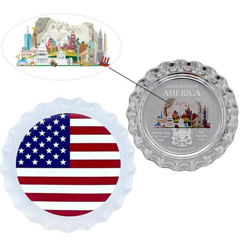 Read more about the article 2022 Chad 6 gram World Landmarks – USA Bottle Cap Proof Silver Coin .999 In Cap