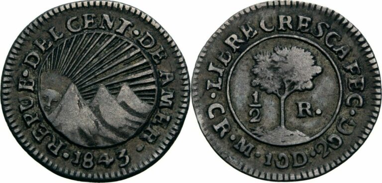 Read more about the article CENTRAL AMERICAN REPUBLIC 1/2 Real CR M  San Jose 1843