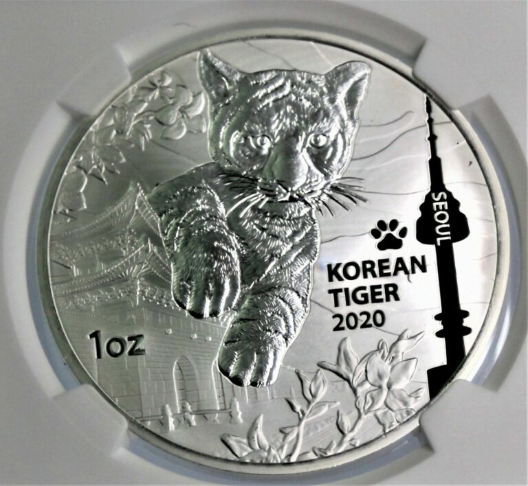 Read more about the article 2020  Komsco South Korea Korean Tiger cub .999 1 oz Silver Medal NGC MS70