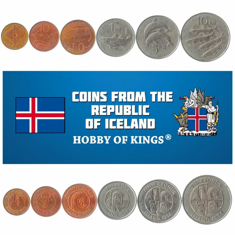 Read more about the article MONEY SET OF 6 COINS FROM ICELAND: 5  10  50 AURAR  1  5  10 KRONUR. 1981-1994